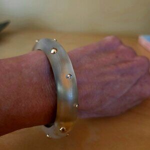 Alexis Bittar Rocky gold clear lucite bangle bracelet with silver & gold circles